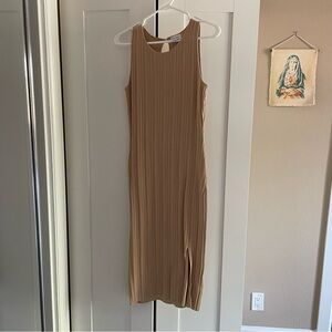Nicole Miller Tan Ribbed Midi Dress